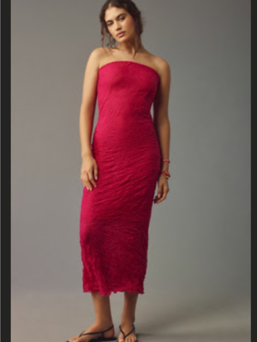 ANTHROPOLOGIE STRAPLESS TEXTURED KNIT SLIP MIDI DRESS